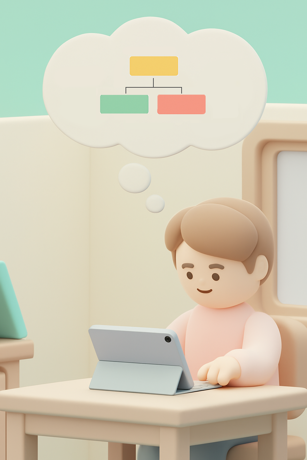 학생이 태블릿으로 정리된 학습 흐름을 확인하는 예시 이미지